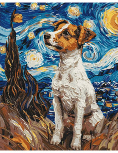 Pictura pe numere 40x50 cm, catel in stil Van Gogh