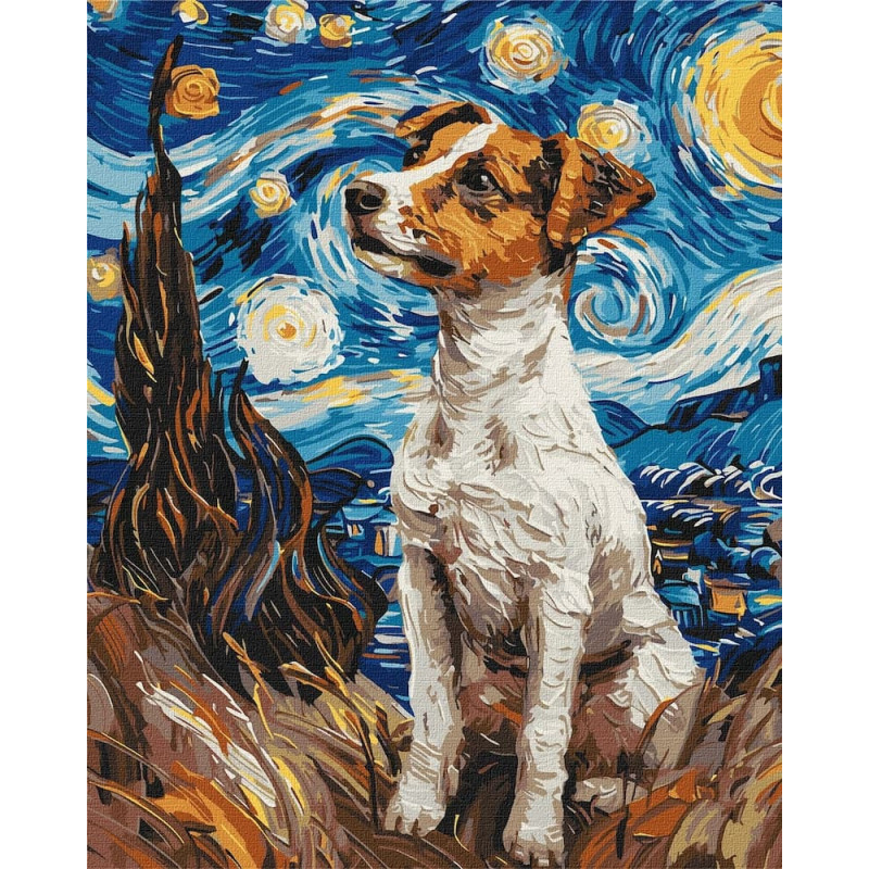 Pictura pe numere 40x50 cm, catel in stil Van Gogh