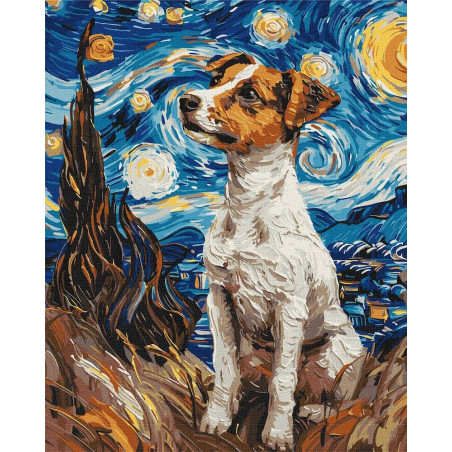 Pictura pe numere 40x50 cm, catel in stil Van Gogh