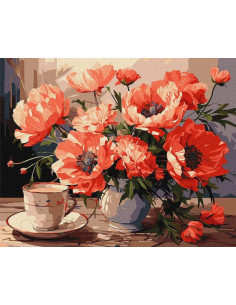 Pictura pe numere 40x50 cm, buchet de maci