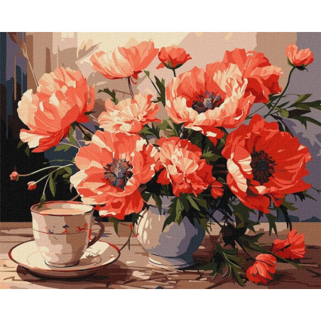 Pictura pe numere 40x50 cm, buchet de maci