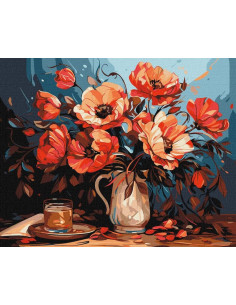 Pictura pe numere 40x50 cm, vaza cu maci