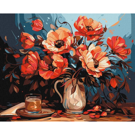 Pictura pe numere 40x50 cm, vaza cu maci