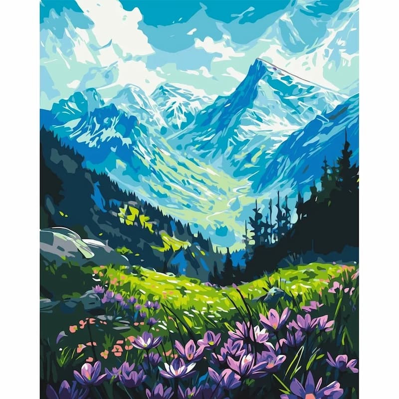 Pictura pe numere 40x50 cm, pajiste cu flori si...
