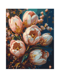 Pictura pe numere 40x50 cm, lalele roz ( culori metalizate)