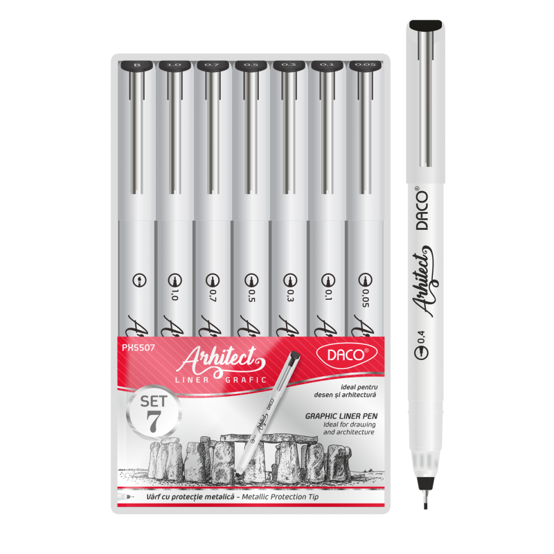 Set 7 linere grafice DACO grosimi 0.05–1 mm