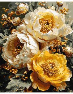 Pictura pe numere 40x50 cm, flori albe si galbene