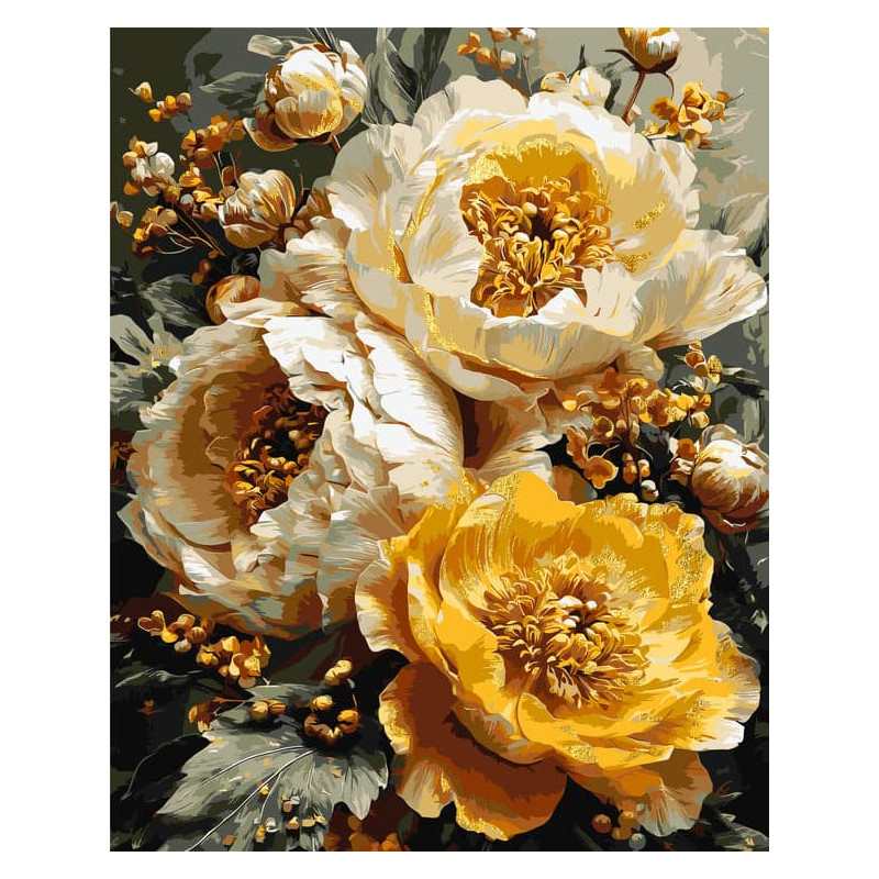 Pictura pe numere 40x50 cm, floari albe si galbene
