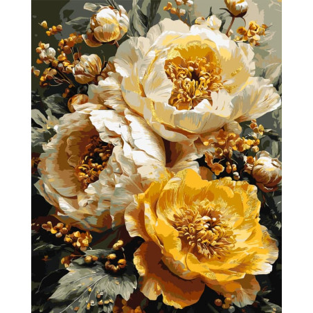 Pictura pe numere 40x50 cm, floari albe si galbene