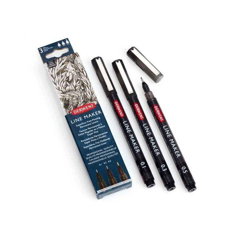 Set 3 linere negre Derwent 0.1, 0.3, 0.5 mm