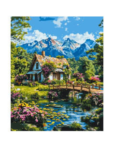 Pictura pe numere 40x50 cm, casa cu pod din lemn