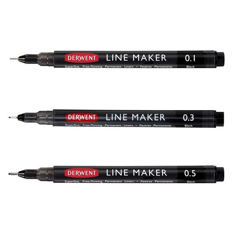 Set 3 linere negre Derwent 0.1, 0.3, 0.5 mm
