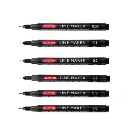 Set 6 linere negre Derwent grosimi variate