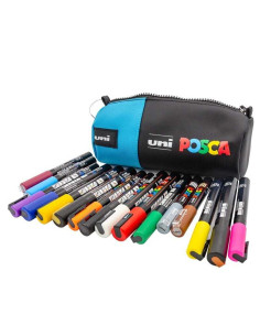 Penar echipat Posca albastru/negru 16 markere acrilice