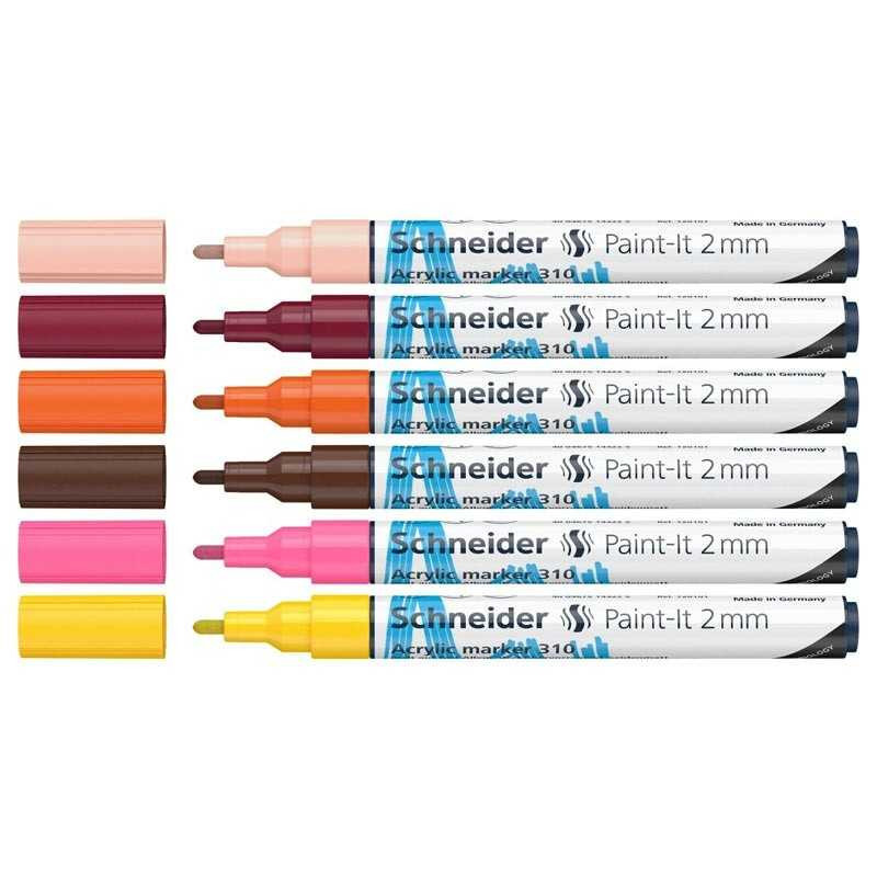 Set 6 markere acrilice 2 mm tonuri piele Schneider