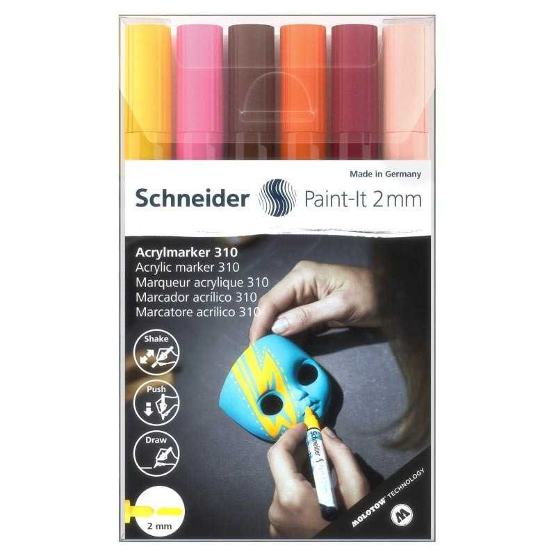 Set 6 markere acrilice 2 mm tonuri piele Schneider