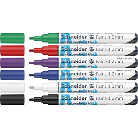 Set 6 markere acrilice 2 mm culori de bază Schneider