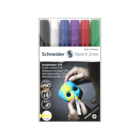 Set 6 markere acrilice 2 mm culori de bază Schneider