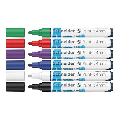 Set 6 markere acrilice 4 mm culori de bază Schneider