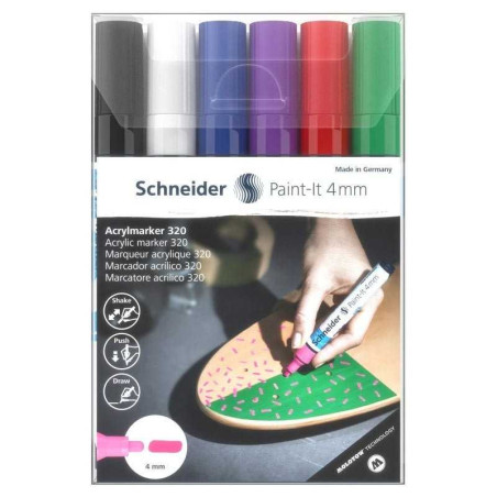 Set 6 markere acrilice 4 mm culori de bază Schneider