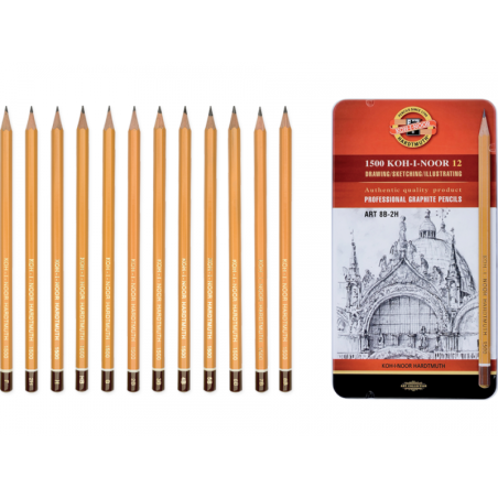 Set 12 creioane grafit Koh-I-Noor 1500 8B–2H