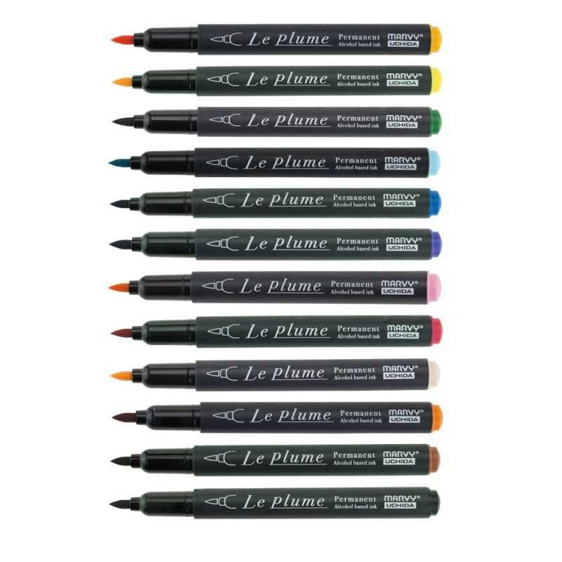 Set 12 markere brush pen Marvy culori vibrante