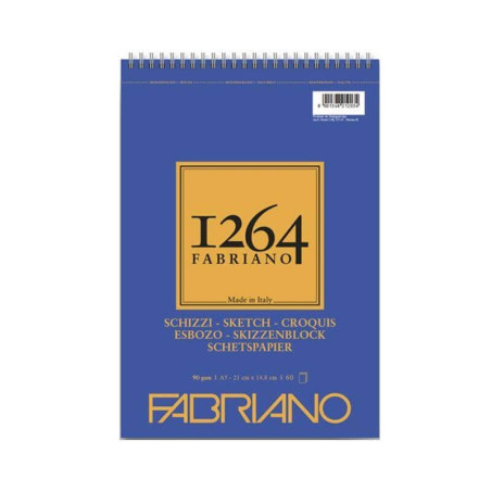 Bloc de desen A5 90g/mp 1264 Fabriano 80 file spira latura scurta