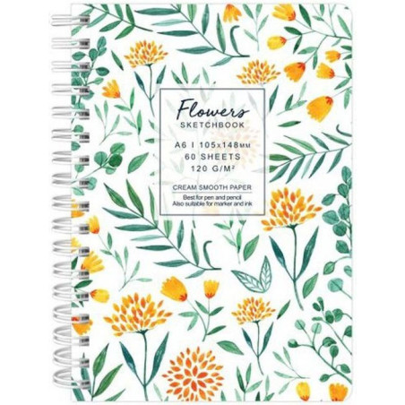 Sketchbook A6 120g/mp 60 file Flowers flori galbene Drasca