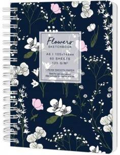 Sketchbook A6 120g/mp 60 file Flowers albastru Drasca