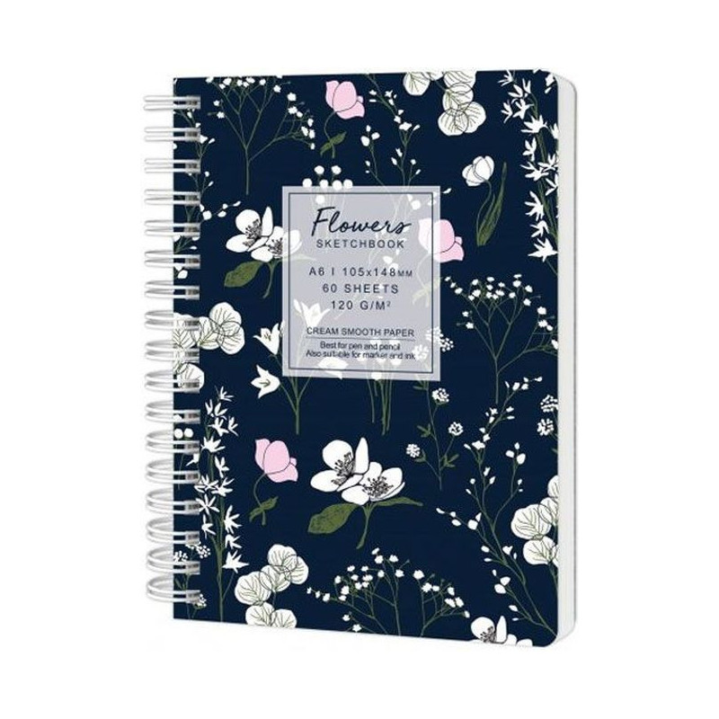 Sketchbook A6 120g/mp 60 file Flowers albastru...