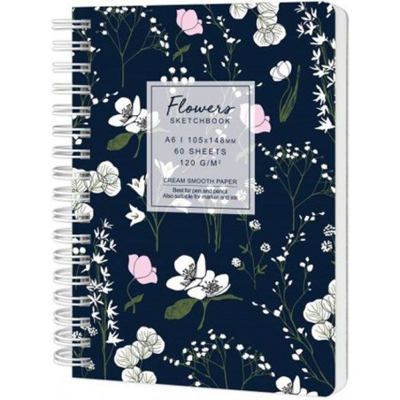 Sketchbook A6 120g/mp 60 file Flowers albastru Drasca