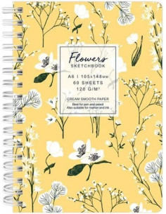 Sketchbook A6 120g/mp 60 file Flowers galben Drasca