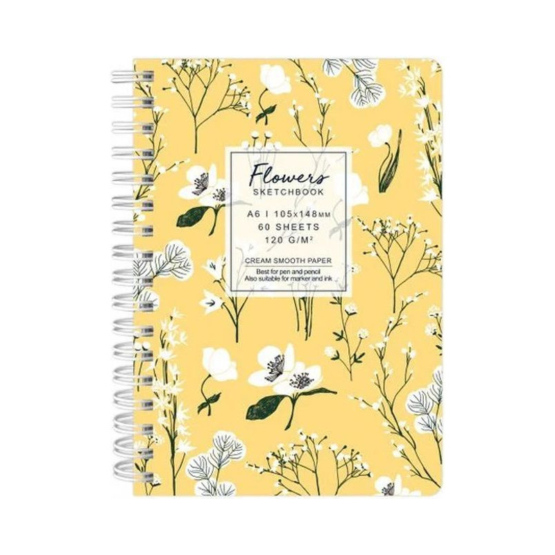 Sketchbook A6 120g/mp 60 file Flowers galben...