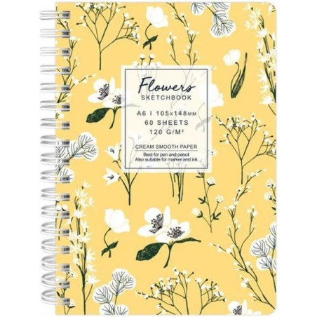 Sketchbook A6 120g/mp 60 file Flowers galben Drasca