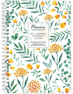Sketchbook A5 120g/mp 60 file Flowers flori galbene Drasca